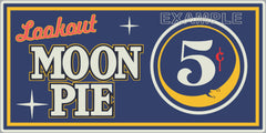 MOON PIE LOOKOUT CAKE SNACKS GENERAL STORE RESTAURANT DINER OLD SIGN REMAKE ALUMINUM CLAD SIGN VARIOUS SIZES