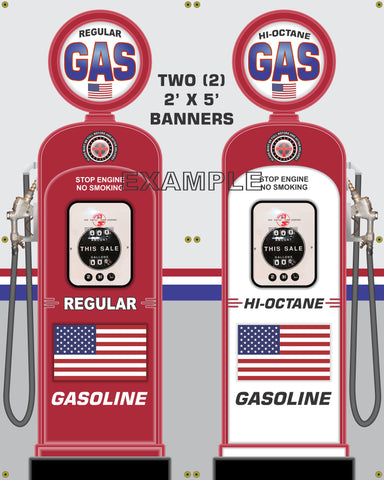 AMERICAN FLAG GENERIC NO BRAND GAS PUMP INDIVIDUAL OR SET PRINTED BANNER SHOP ART MURAL 2' X 5'