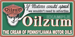 OILZUM MOTOR OIL LUBRICANTS GAS STATION SERVICE GASOLINE OLD SIGN REMAKE ALUMINUM CLAD SIGN VARIOUS SIZES