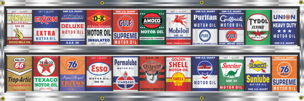 OIL CAN COLLECTION GAS STATION DISPLAY BANNER ART MURAL OPTION SIZE/DESIGN VARIOUS SIZES