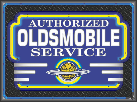 OLDSMOBILE AUTHORIZED SERVICE MARQUEE Neon Effect Sign Printed Banner 4' x 3'