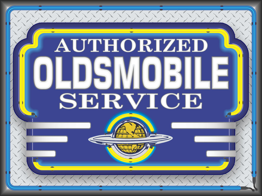 OLDSMOBILE AUTHORIZED SERVICE MARQUEE Neon Effect Sign Printed Banner 4' x 3'