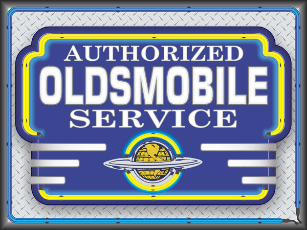 OLDSMOBILE AUTHORIZED SERVICE MARQUEE Neon Effect Sign Printed Banner 4' x 3'