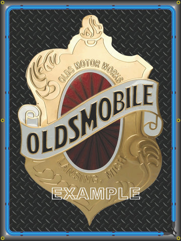 OLDSMOBILE GOLD CREST BADGE PLAQUE VINTAGE EMBLEM DESIGN SIGN REMAKE BANNER ART MURAL 3' X 4'