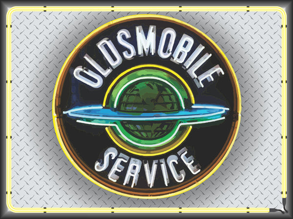 OLDSMOBILE SERVICE Neon Effect Sign Printed Banner 4' x 3'
