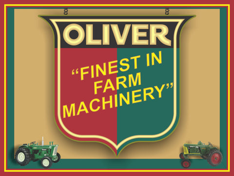 OLIVER TRACTORS SALES SERVICE VINTAGE STYLE SHADOWBOX Effect Sign Printed Banner 4' x 3'