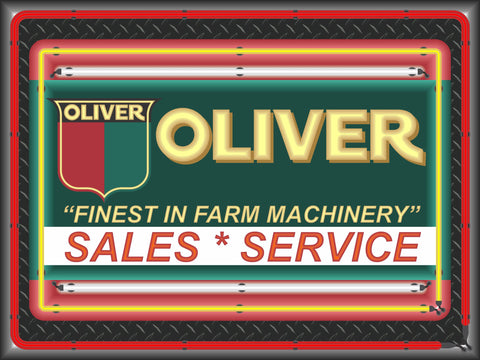 OLIVER TRACTORS SALES SERVICE VINTAGE STYLE Neon Effect Sign Printed Banner 4' x 3'