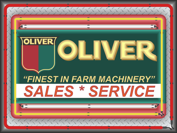 OLIVER TRACTORS SALES SERVICE VINTAGE STYLE Neon Effect Sign Printed Banner 4' x 3'