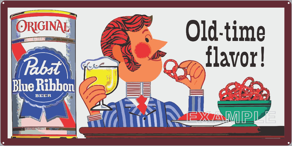 PABST BLUE RIBBON OLD TIME FLAVOR BEER BAR PUB TAVERN OLD SIGN REMAKE ALUMINUM CLAD SIGN VARIOUS SIZES