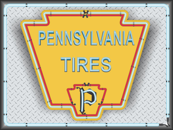 PENNSYLVANIA TIRES MARQUEE Neon Effect Sign Printed Banner 4' x 3'