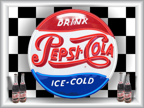 PEPSI-COLA BUTTON SIGN Neon Effect Sign Printed Banner 4' x 3'