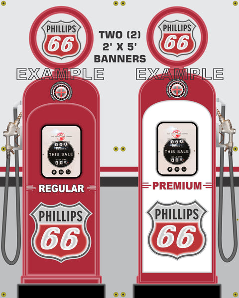 PHILLIPS 66 GAS STATION GAS PUMP DISPLAY INDIVIDUAL OR SET PRINTED BANNER SHOP ART MURAL 2' X 5'