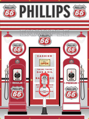 PHILLIPS 66 OLD GAS PUMP STATION SCENE WALL MURAL SIGN BANNER GARAGE ART 6' X 8'