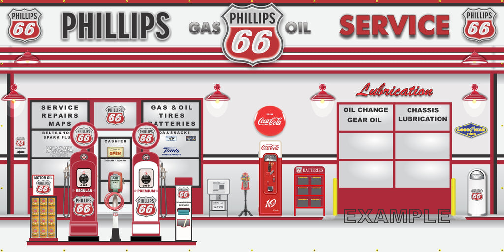 PHILLIPS 66 OLD GAS PUMP GAS STATION SCENE WALL MURAL SIGN BANNER GARAGE ART VARIOUS SIZES