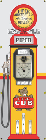 PIPER CUB AIRPLANE AIRCRAFT GASOLINE OLD CLOCK FACE GAS PUMP Sign Printed Banner VERTICAL 2' x 6'