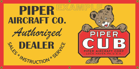PIPER CUB AIRCRAFT AIRPLANE AUTHORIZED DEALER VINTAGE OLD SCHOOL SIGN REMAKE BANNER SIGN ART MURAL VARIOUS SIZES/HORIZONTAL