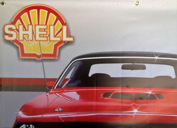 1970 PLYMOUTH CUDA TOR-RED GARAGE SCENE BANNER SIGN ART MURAL 4' x 3'
