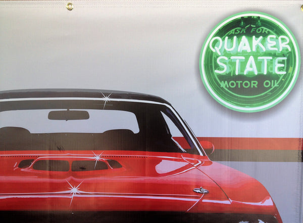 1970 PLYMOUTH CUDA TOR-RED GARAGE SCENE BANNER SIGN ART MURAL 4' x 3'