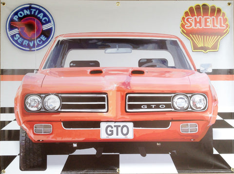 PONTIAC GTO RED GARAGE SCENE Neon Effect Sign Printed Banner 4' x 3'