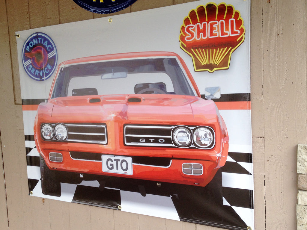 PONTIAC GTO RED GARAGE SCENE Neon Effect Sign Printed Banner 4' x 3 ...