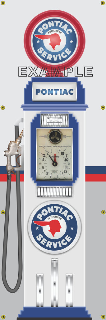 PONTIAC SERVICE GASOLINE OLD CLOCK FACE GAS PUMP Sign Printed Banner VERTICAL 2' x 6'