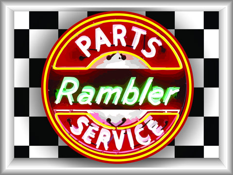 RAMBLER PARTS SERVICE Neon Effect Sign Printed Banner 4' x 3'