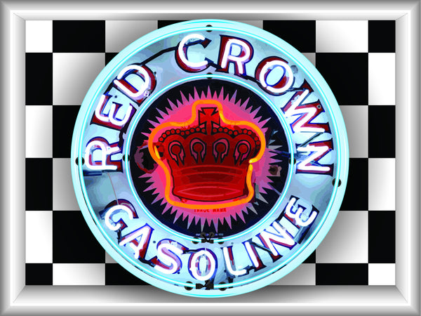 RED CROWN GASOLINE Neon Effect Sign Printed Banner 4' x 3'