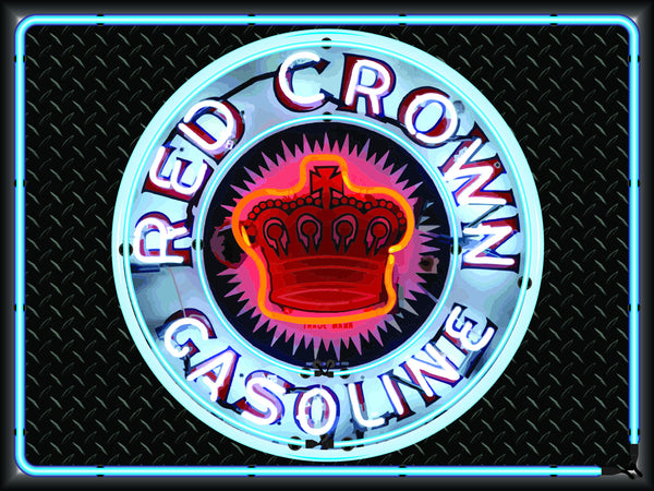 RED CROWN GASOLINE Neon Effect Sign Printed Banner 4' x 3'
