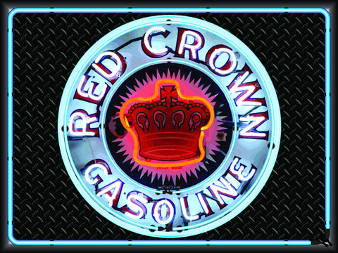 RED CROWN GASOLINE Neon Effect Sign Printed Banner 4' x 3'