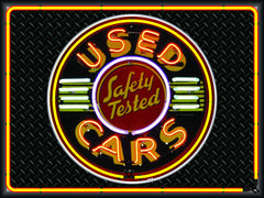 SAFETY TESTED USED CARS Neon Effect Sign Printed Banner 4' x 3'