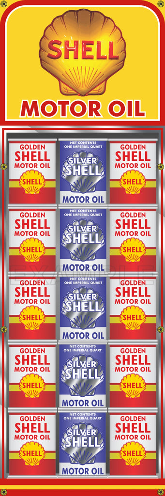 SHELL GAS STATION OIL CAN RACK DISPLAY PRINTED BANNER SIGN MURAL ART 20" x 60"