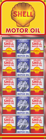 SHELL GAS STATION OIL CAN RACK DISPLAY PRINTED BANNER SIGN MURAL ART 20" x 60"