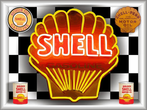 SHELL GASOLINE MOTOR OIL Neon Effect Sign Printed Banner 4' x 3'