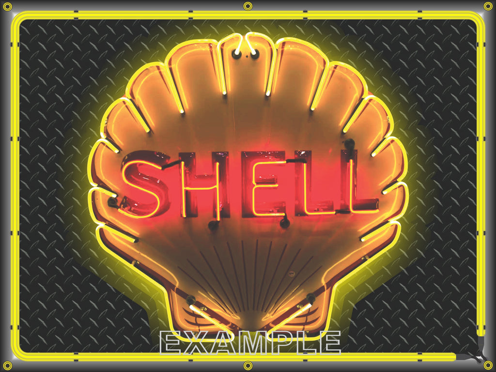 SHELL GAS STATION CLAMSHELL SIMULATED NEON DESIGN SIGN REMAKE BANNER ART MURAL 3' X 4'
