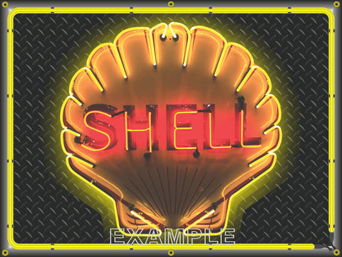 SHELL GAS STATION CLAMSHELL SIMULATED NEON DESIGN SIGN REMAKE BANNER ART MURAL 3' X 4'