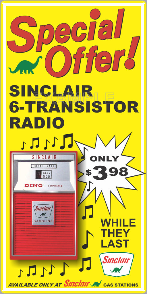 SINCLAIR GAS STATION TRANSISTOR RADIO SPECIAL PROMO OLD SIGN REMAKE ALUMINUM CLAD SIGN VARIOUS SIZES