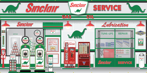 SINCLAIR DINO OLD GAS PUMP GAS STATION SCENE WALL MURAL SIGN BANNER GARAGE ART VARIOUS SIZES