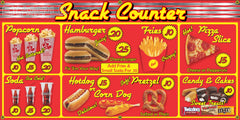 SNACK BAR COUNTER MENU BOARD DRIVE-IN DINER HAMBURGER RESTAURANT VINTAGE OLD SCHOOL SIGN REMAKE BANNER SIGN ART MURAL 2' X 4'/3' X 6'