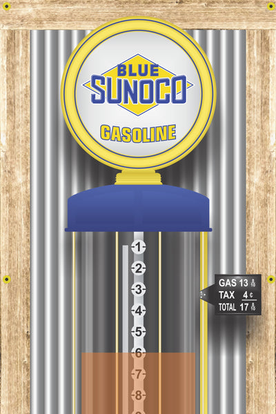 SUNOCO BLUE GAS STATION OLD VISIBLE GAS PUMP RUSTIC PRINTED BANNER MURAL ART 2' x 8'