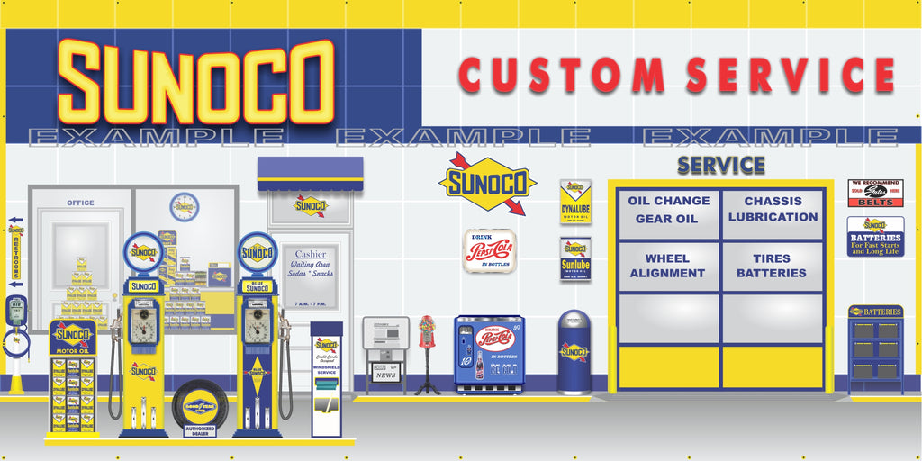 SUNOCO OLD GAS PUMP GAS STATION SCENE WALL MURAL SIGN BANNER GARAGE ART VARIOUS SIZES