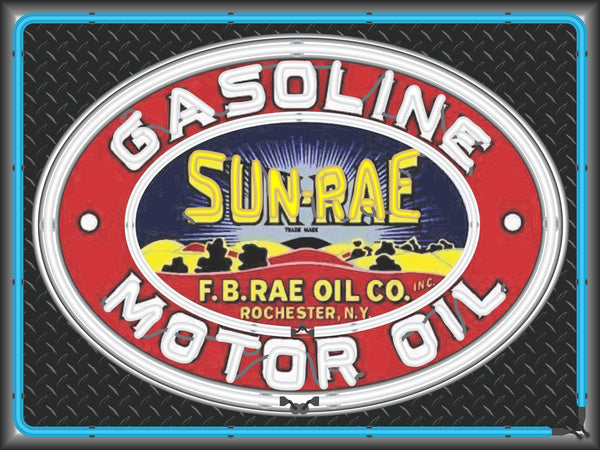 SUN RAE GASOLINE MOTOR OIL Neon Effect Sign Printed Banner 4' x 3'