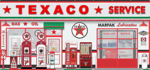 TEXACO OLD GAS PUMP STATION SCENE WALL MURAL SIGN BANNER GARAGE ART 7.5' X 16'