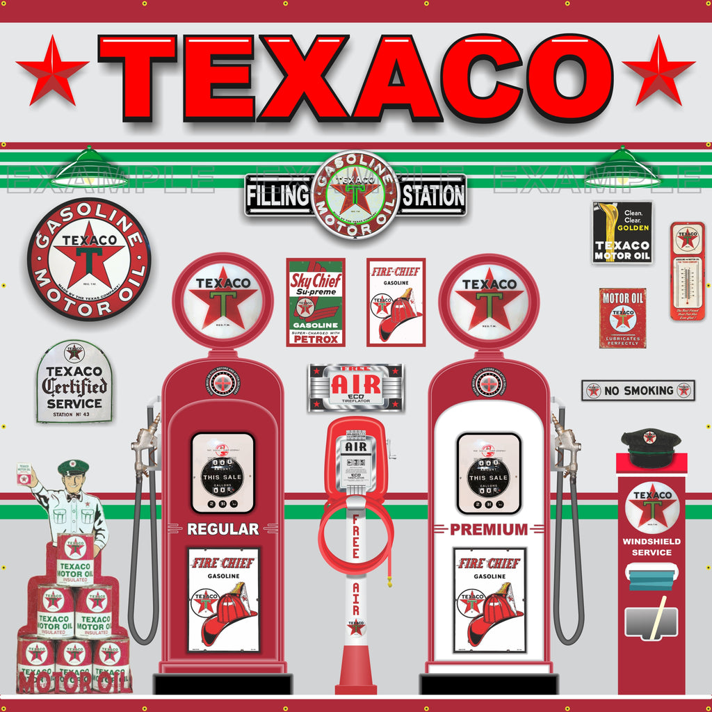 TEXACO OLD GAS PUMP STATION SCENE WALL MURAL SIGN BANNER GARAGE ART 10' X 10'