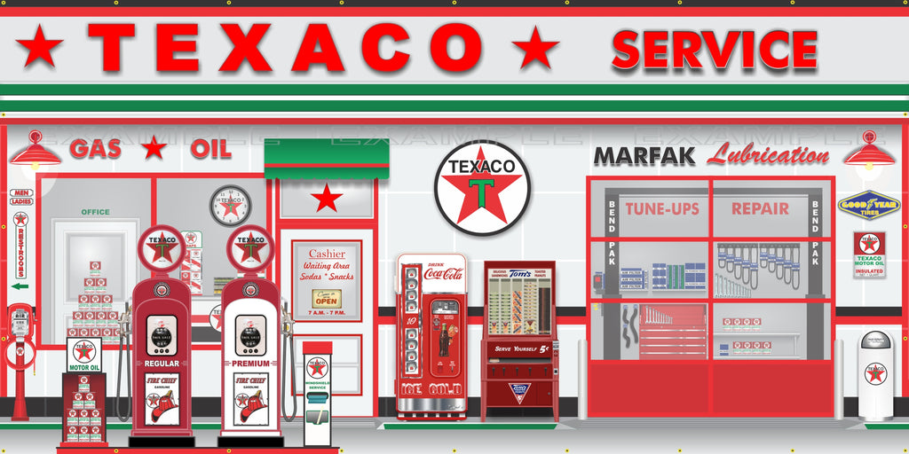 TEXACO OLD GAS PUMP GAS STATION SCENE WALL MURAL SIGN BANNER GARAGE ART VARIOUS SIZES