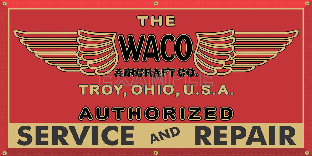 THE WACO AIRCRAFT COMPANY AIRPLANES VINTAGE OLD SCHOOL SIGN REMAKE BANNER SIGN ART MURAL 2' X 4'/3' X 6'/4' X 8'