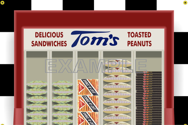 TOM'S TOASTED PEANUTS SNACK VENDING MACHINE MURAL Printed Banner XXL 3' x 6'