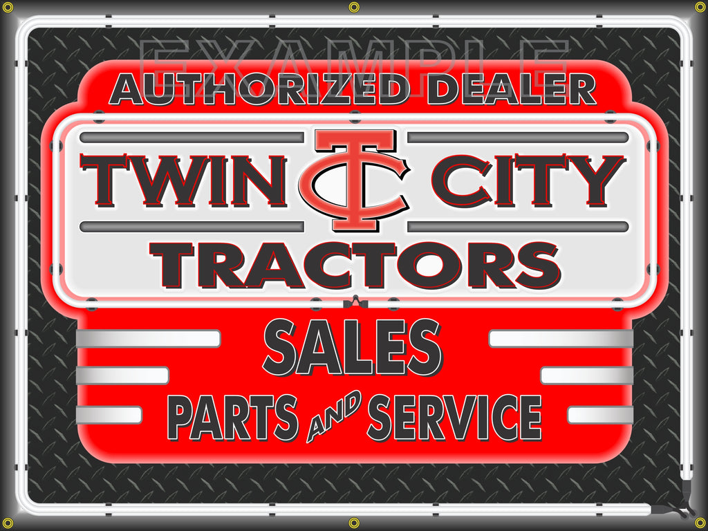 TWIN CITY TRACTORS DEALER STYLE SIGN SALES SERVICE PARTS TRACTOR REPAIR SHOP REMAKE BANNER 3' X 4'