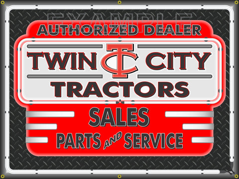 TWIN CITY TRACTORS DEALER STYLE SIGN SALES SERVICE PARTS TRACTOR REPAIR SHOP REMAKE BANNER 3' X 4'