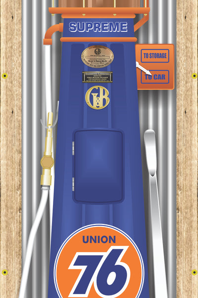 UNION 76 GAS STATION OLD VISIBLE GAS PUMP RUSTIC PRINTED BANNER MURAL ART 2' x 8'