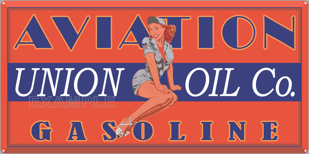 UNION OIL COMPANY AVIATION GASOLINE LADY ATTENDANT PILOT OLD SIGN REMAKE ALUMINUM CLAD SIGN VARIOUS SIZES